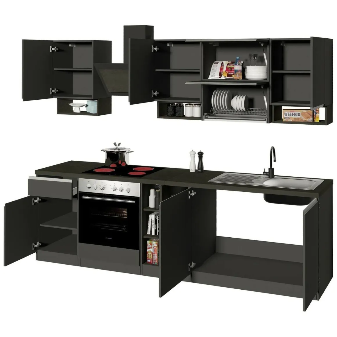 Cucina Grigio Ardesia Grigio Ardesia un Cassetto 19 Ripiani, Modulabile Made in Italy - Attiko