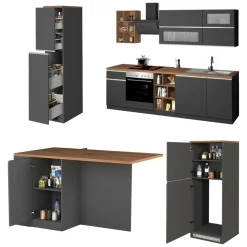 Cucine|Cucina > Dmora Cucina Grigio Ardesia Marrone Rovere 3 Cassetti 31 Ripiani, Modulabile Made in Italy - Appiah Marrone Rovere, Grigio Ardesia