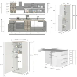 Cucine|Cucina > Dmora Cucina Grigio Ardesia Marrone Rovere 3 Cassetti 31 Ripiani, Modulabile Made in Italy - Appiah Marrone Rovere, Grigio Ardesia