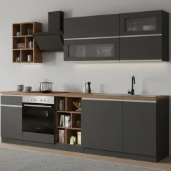 Cucine|Cucina > Dmora Cucina Grigio Ardesia Marrone Rovere un Cassetto 19 Ripiani, 7 Ante Made in Italy - Attimis Marrone Rovere, Grigio Ardesia