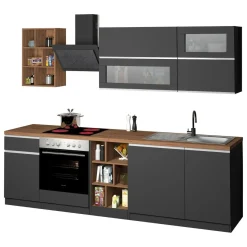 Cucine|Cucina > Dmora Cucina Grigio Ardesia Marrone Rovere un Cassetto 19 Ripiani, 7 Ante Made in Italy - Attimis Marrone Rovere, Grigio Ardesia