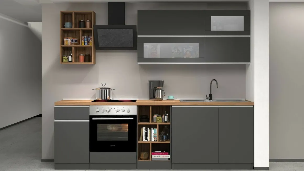 Cucina Grigio Ardesia Marrone Rovere un Cassetto 13 Ripiani, 5 Ante Made in Italy - Fonti