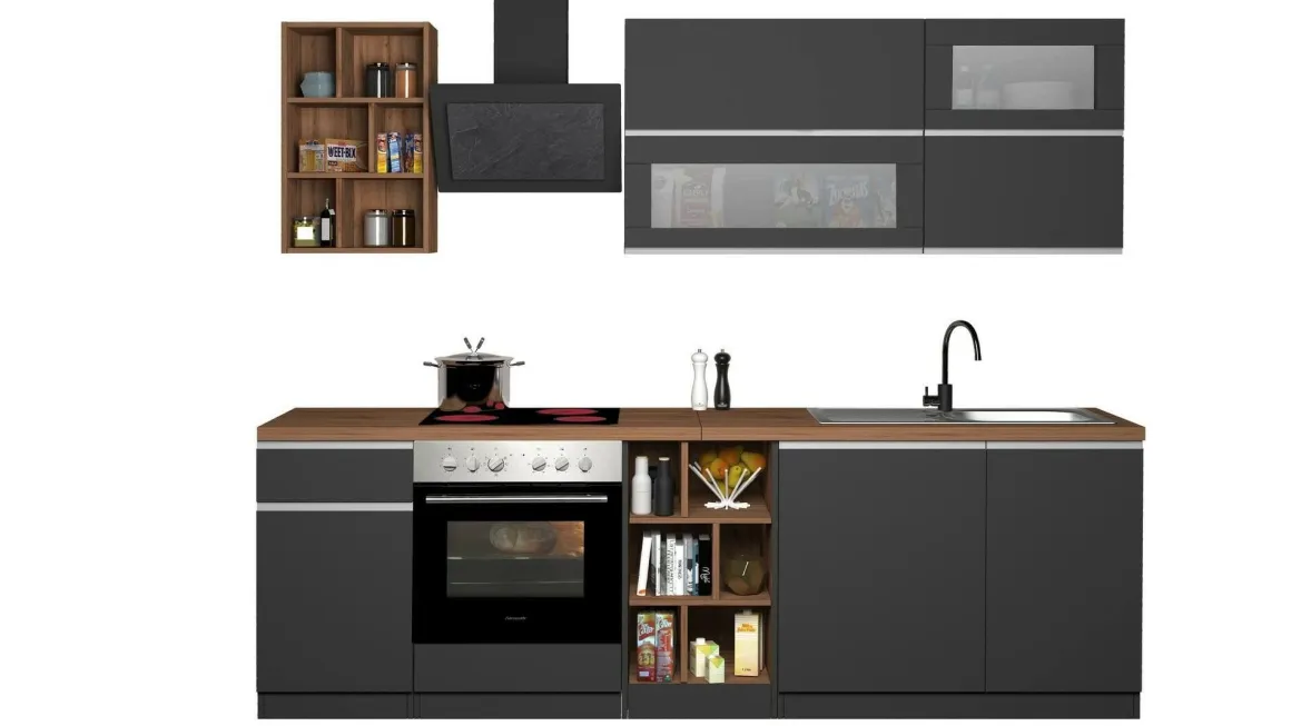 Cucina Grigio Ardesia Marrone Rovere un Cassetto 13 Ripiani, 5 Ante Made in Italy - Fonti