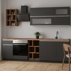 Cucina Grigio Ardesia Marrone Rovere un Cassetto 13 Ripiani, 5 Ante Made in Italy - Fonti