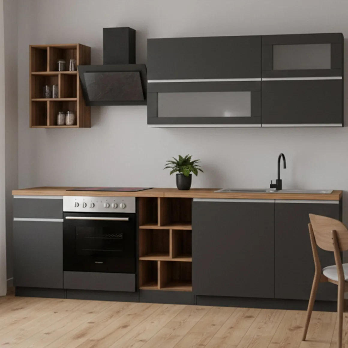 Cucina Grigio Ardesia Marrone Rovere un Cassetto 13 Ripiani, 5 Ante Made in Italy - Fonti