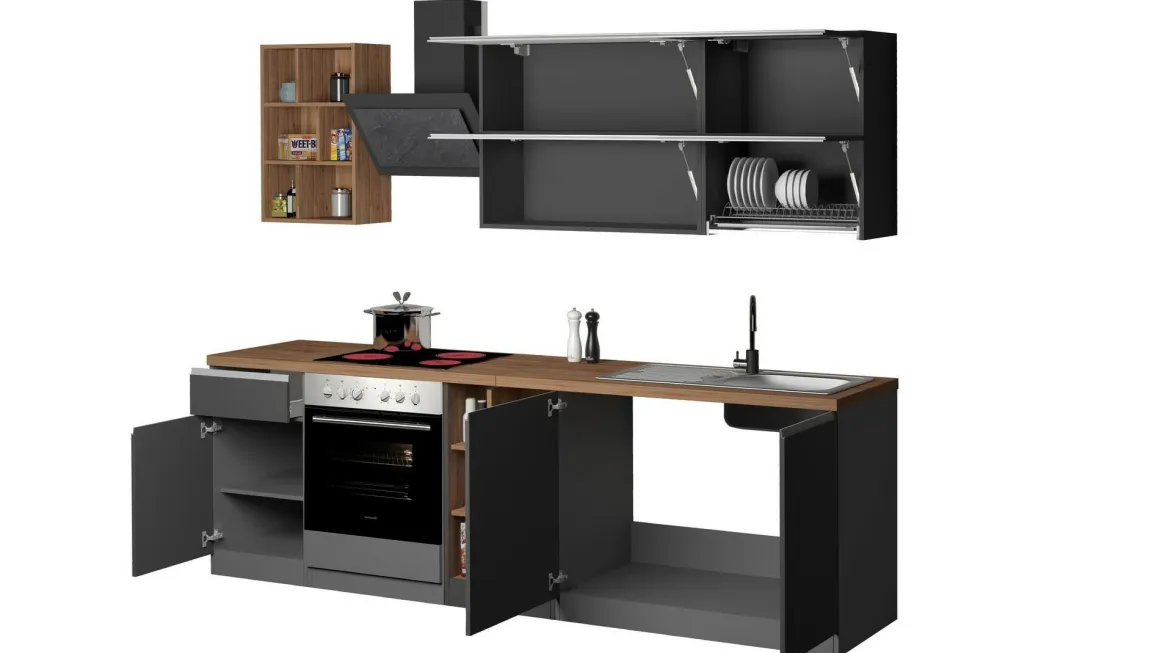 Cucina Grigio Ardesia Marrone Rovere un Cassetto 13 Ripiani, 5 Ante Made in Italy - Fonti
