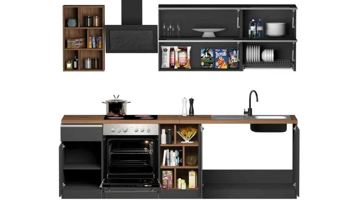 Cucina Grigio Ardesia Marrone Rovere un Cassetto 13 Ripiani, 5 Ante Made in Italy - Fonti