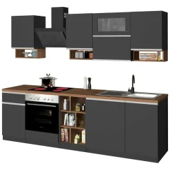 Cucina Grigio Ardesia Marrone Rovere un Cassetto 19 Ripiani, Modulabile Made in Italy - Attiko