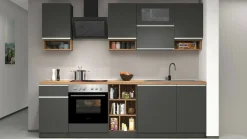 Cucina Grigio Ardesia Marrone Rovere un Cassetto 19 Ripiani, Modulabile Made in Italy - Attiko