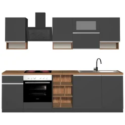 Cucina Grigio Ardesia Marrone Rovere un Cassetto 19 Ripiani, Modulabile Made in Italy - Attiko