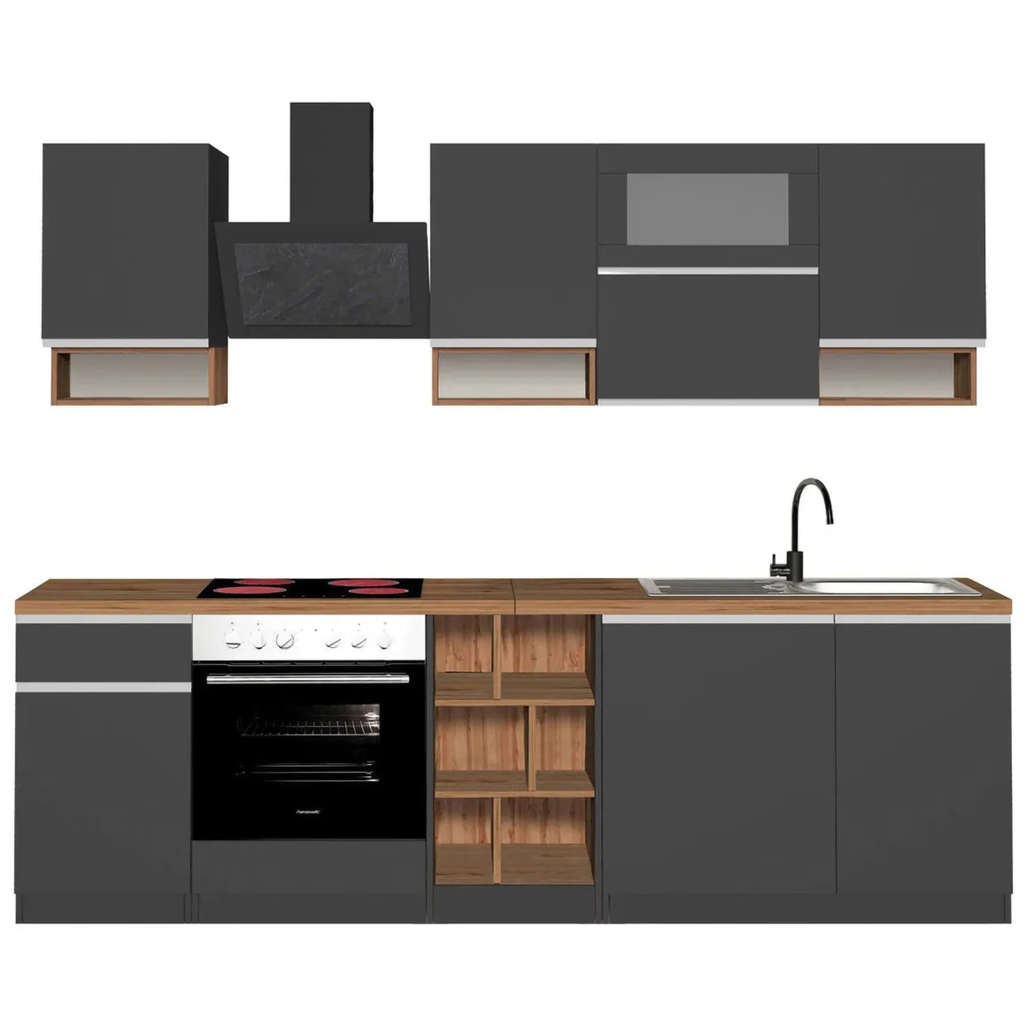 Cucina Grigio Ardesia Marrone Rovere un Cassetto 19 Ripiani, Modulabile Made in Italy - Attiko