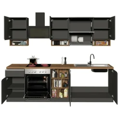 Cucina Grigio Ardesia Marrone Rovere un Cassetto 19 Ripiani, Modulabile Made in Italy - Attiko