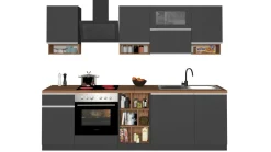 Cucina Grigio Ardesia Marrone Rovere un Cassetto 19 Ripiani, Modulabile Made in Italy - Attiko