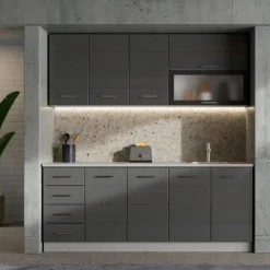 Cucine > Dmora Cucina Grigio Scuro Grigio Chiaro 6 Ripiani 4 Cassetti, Modulabile - Riquew Grigio Chiaro, Grigio Scuro