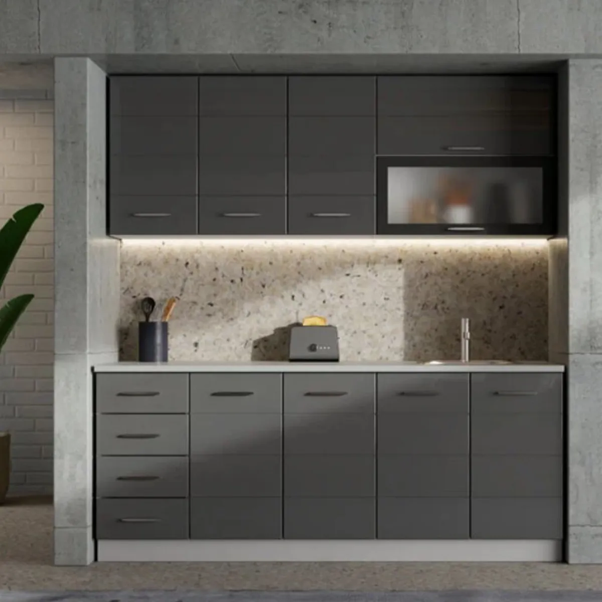 Cucine > Dmora Cucina Grigio Scuro Grigio Chiaro 6 Ripiani 4 Cassetti, Modulabile - Riquew Grigio Chiaro, Grigio Scuro