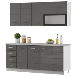 Cucine > Dmora Cucina Grigio Scuro Grigio Chiaro 6 Ripiani 4 Cassetti, Modulabile - Riquew Grigio Chiaro, Grigio Scuro