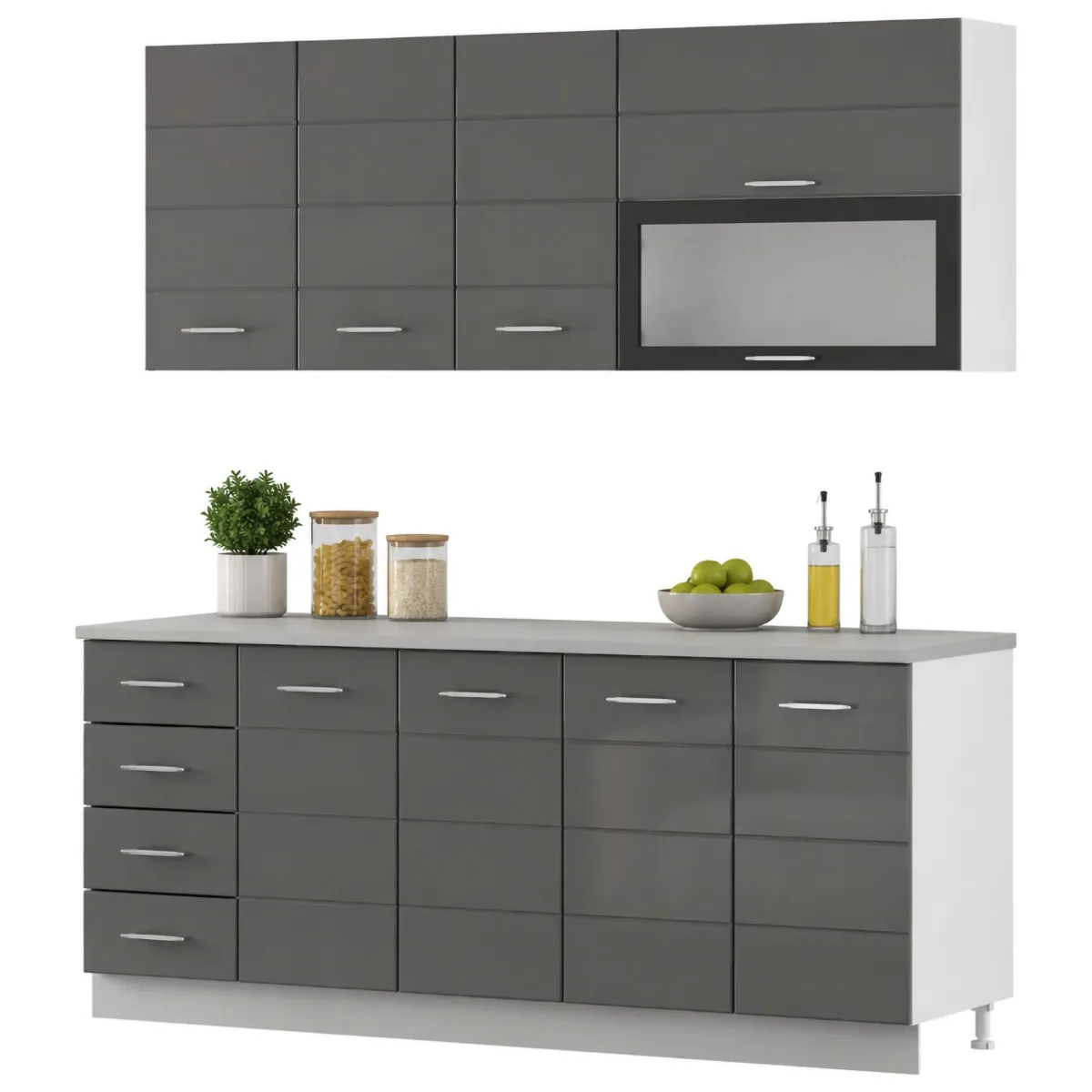 Cucine > Dmora Cucina Grigio Scuro Grigio Chiaro 6 Ripiani 4 Cassetti, Modulabile - Riquew Grigio Chiaro, Grigio Scuro