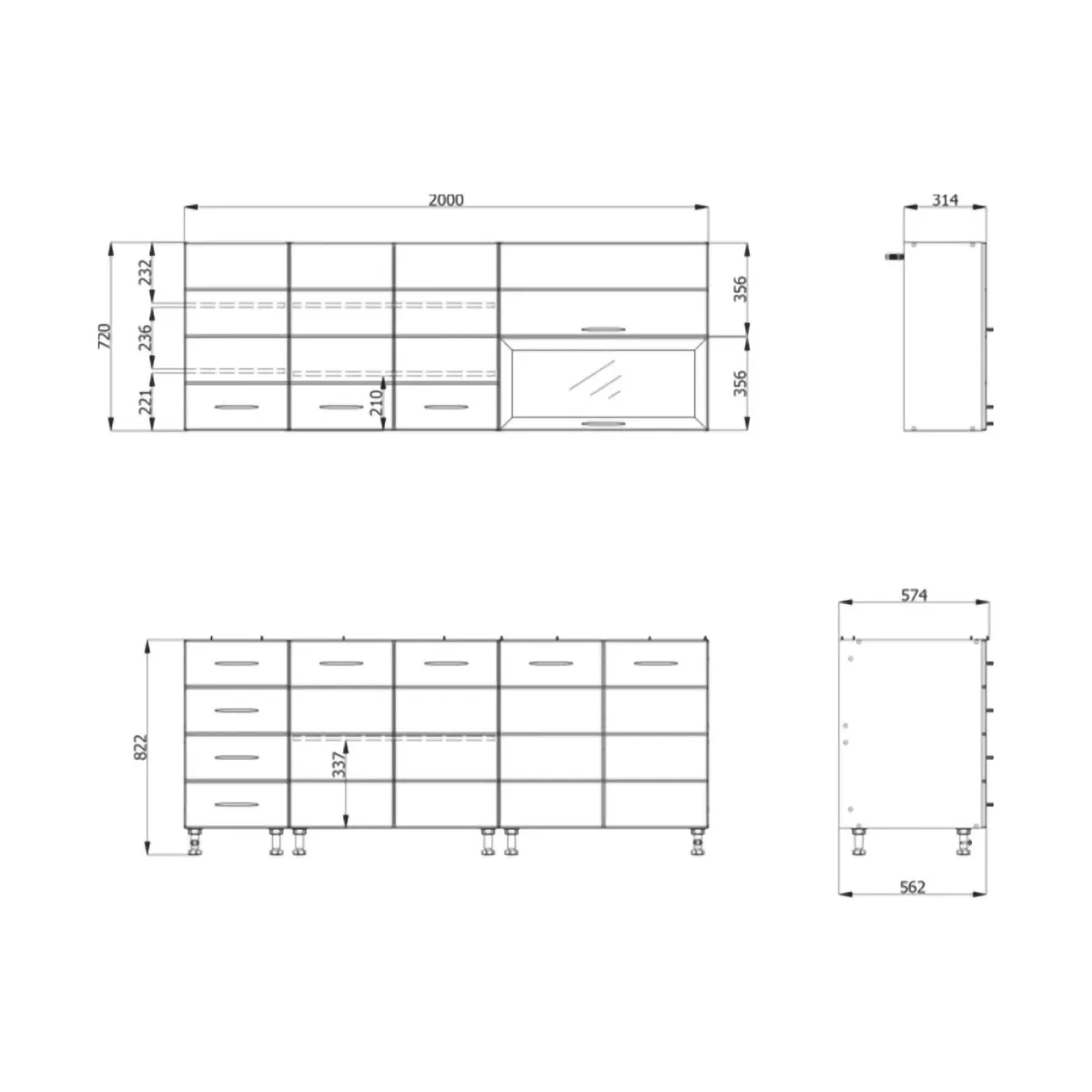 Cucine > Dmora Cucina Grigio Scuro Grigio Chiaro 6 Ripiani 4 Cassetti, Modulabile - Riquew Grigio Chiaro, Grigio Scuro