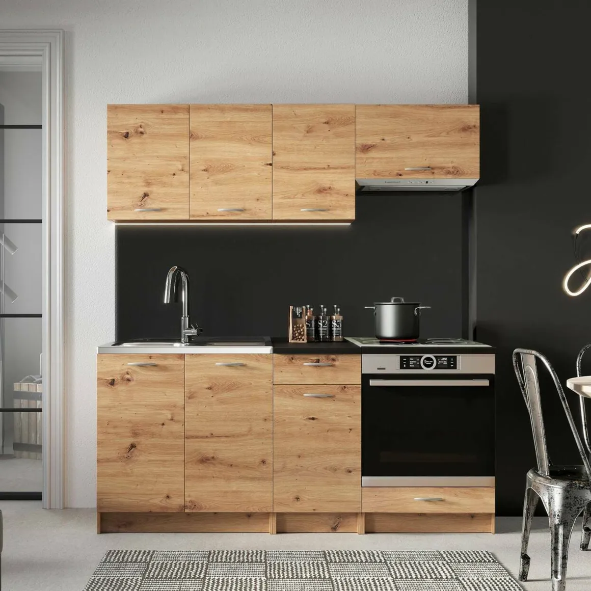 Cucine > Dmora Cucina Modulabile un Cassetto, un Ripiano - Urzulei Marrone Rovere Nodi