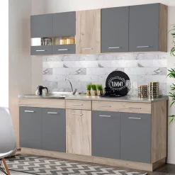 Cucine > Dmora Cucina Nero Antracite Marrone Rovere 2 Cassetti 5 Ripiani, 10 Ante - Bornago Marrone Rovere, Nero Antracite