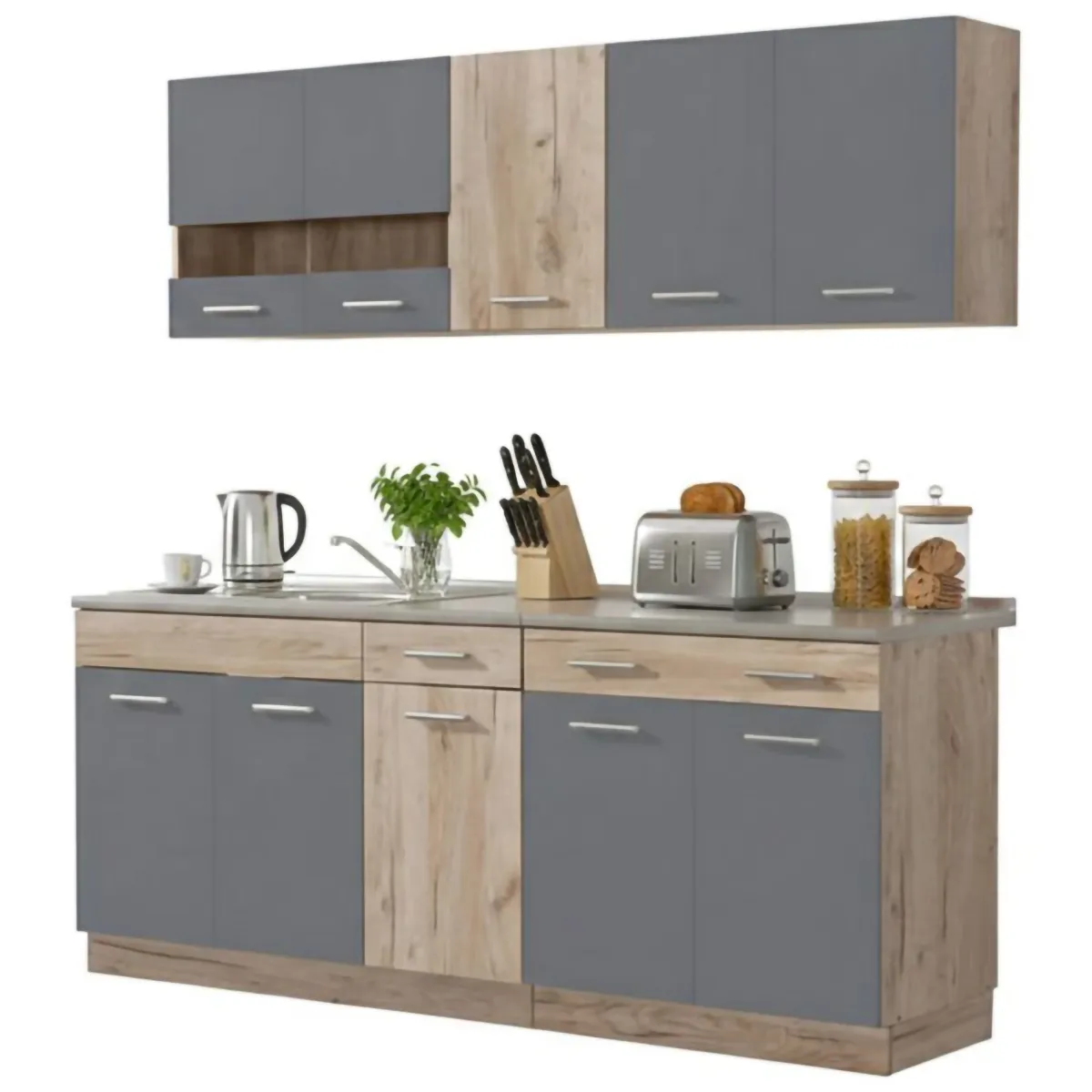 Cucine > Dmora Cucina Nero Antracite Marrone Rovere 2 Cassetti 5 Ripiani, 10 Ante - Bornago Marrone Rovere, Nero Antracite