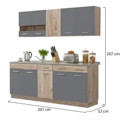Cucine > Dmora Cucina Nero Antracite Marrone Rovere 2 Cassetti 5 Ripiani, 10 Ante - Bornago Marrone Rovere, Nero Antracite