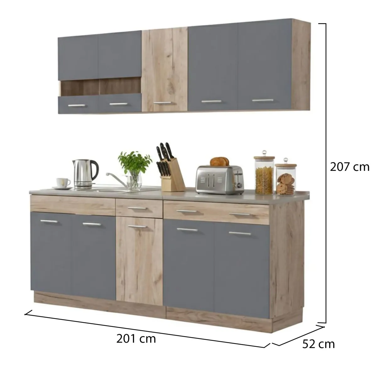 Cucine > Dmora Cucina Nero Antracite Marrone Rovere 2 Cassetti 5 Ripiani, 10 Ante - Bornago Marrone Rovere, Nero Antracite
