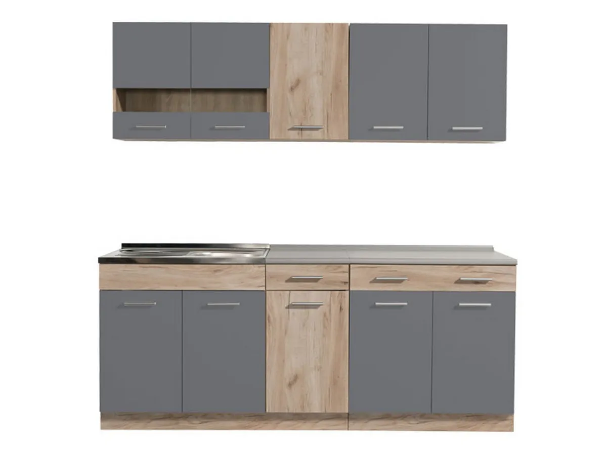 Cucine > Dmora Cucina Nero Antracite Marrone Rovere 2 Cassetti 5 Ripiani, 10 Ante - Bornago Marrone Rovere, Nero Antracite