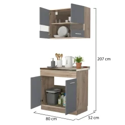 Cucine > Dmora Cucina Nero Antracite Marrone Rovere un Cassetto 3 Ripiani, 6 Ante - Lanzo Marrone Rovere, Nero Antracite
