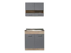 Cucine > Dmora Cucina Nero Antracite Marrone Rovere un Cassetto 3 Ripiani, 6 Ante - Lanzo Marrone Rovere, Nero Antracite