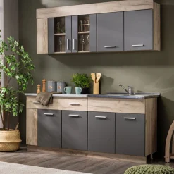 Cucina Nero Antracite Marrone Rovere un Cassetto 4 Ripiani, 8 Ante - Interamna