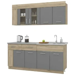 Cucina Nero Antracite Marrone Rovere un Cassetto 4 Ripiani, 8 Ante - Interamna