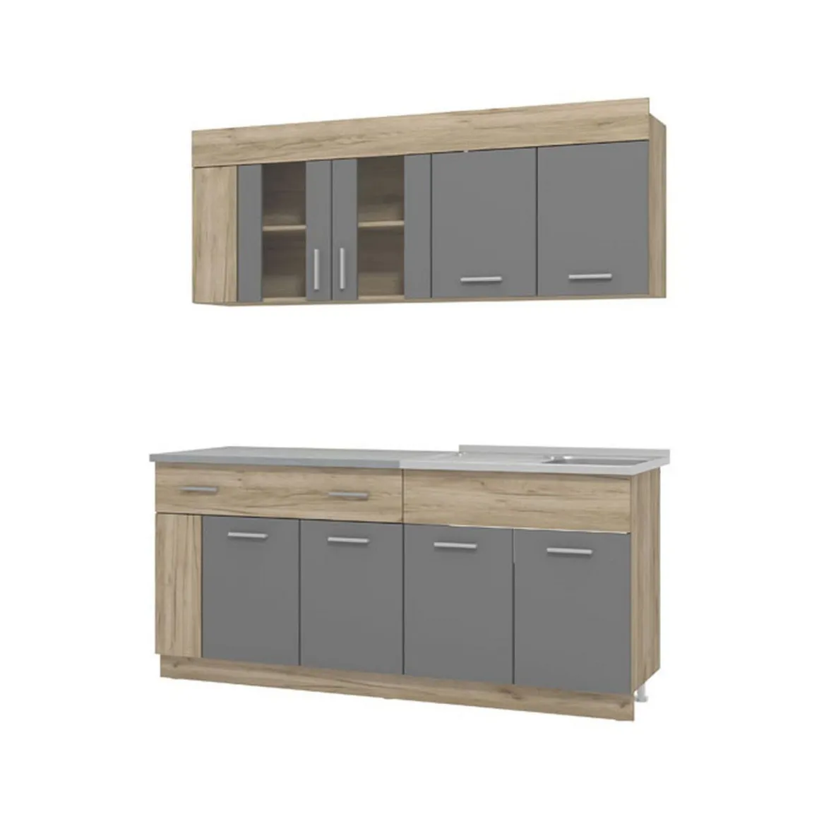 Cucina Nero Antracite Marrone Rovere un Cassetto 4 Ripiani, 8 Ante - Interamna