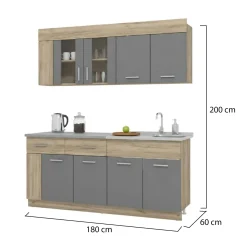 Cucina Nero Antracite Marrone Rovere un Cassetto 4 Ripiani, 8 Ante - Interamna