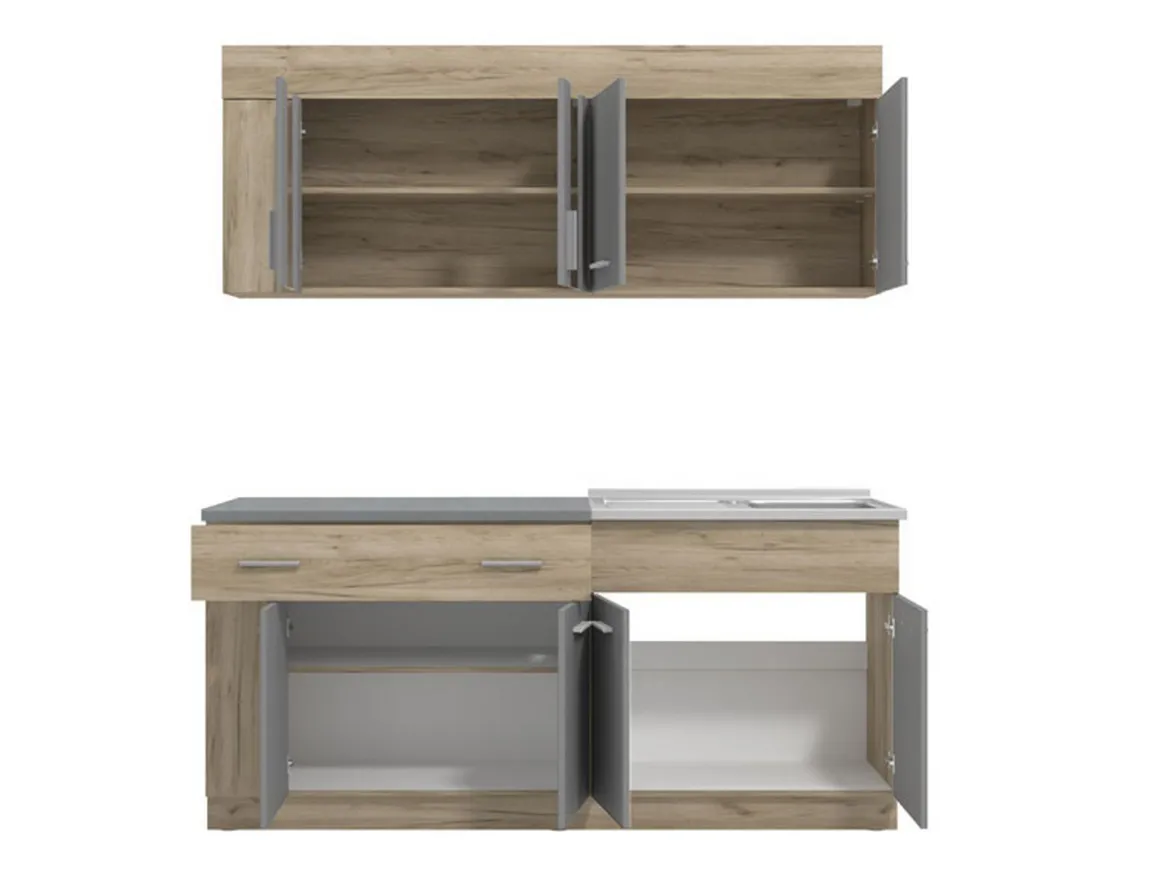 Cucina Nero Antracite Marrone Rovere un Cassetto 4 Ripiani, 8 Ante - Interamna