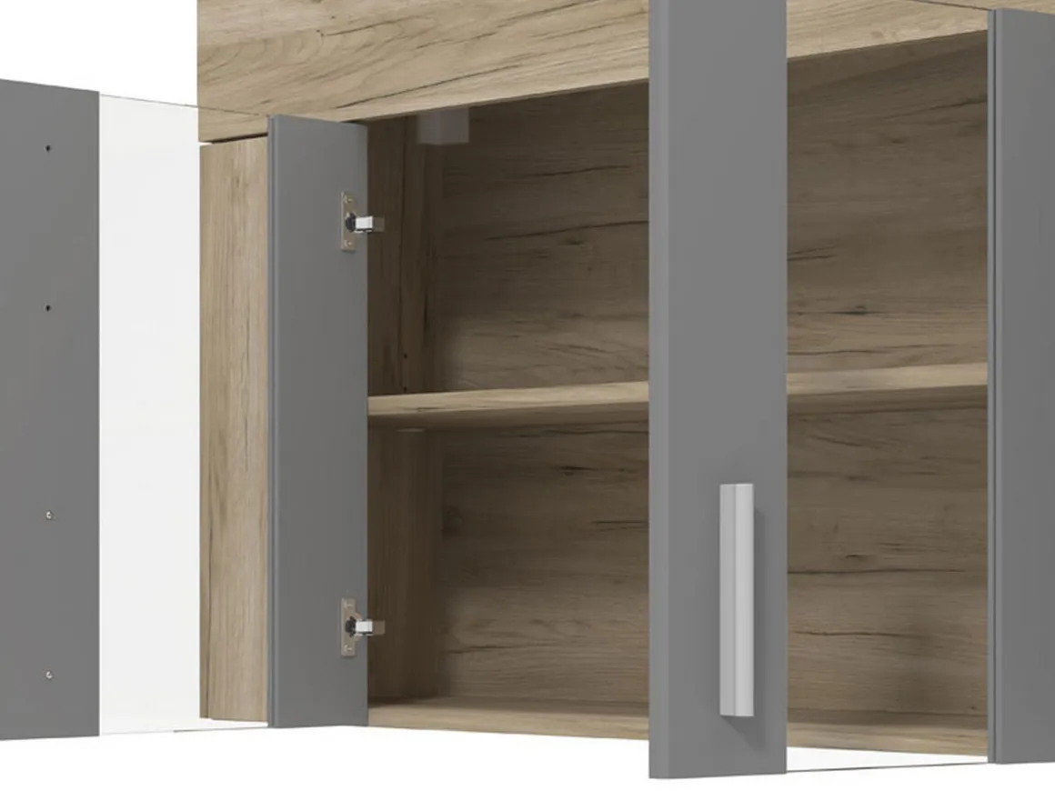 Cucina Nero Antracite Marrone Rovere un Cassetto 4 Ripiani, 8 Ante - Interamna