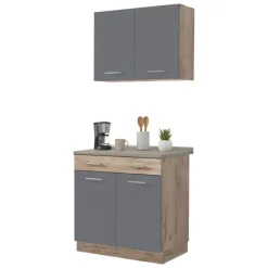 Cucina Nero Antracite Marrone un Cassetto 3 Ripiani, Apertura Battente, Scorrevole - Garessio