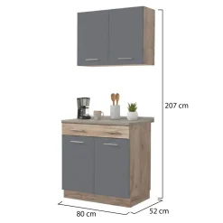 Cucina Nero Antracite Marrone un Cassetto 3 Ripiani, Apertura Battente, Scorrevole - Garessio