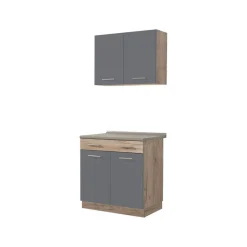 Cucina Nero Antracite Marrone un Cassetto 3 Ripiani, Apertura Battente, Scorrevole - Garessio
