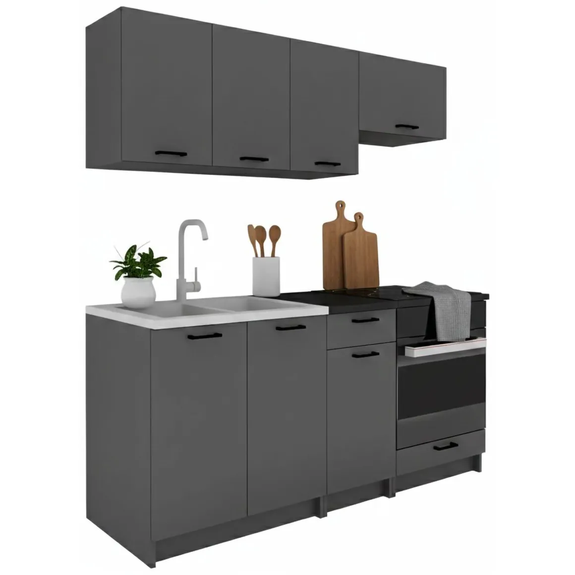 Cucina Nero Antracite un Ripiano Modulabile, un Cassetto - Covor