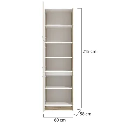 Dispensa da Cucina Beige Marrone Rovere Nodi 5 Ripiani 3 Ante 60x57.5x214.5h cm, 6 Vani - Volvera