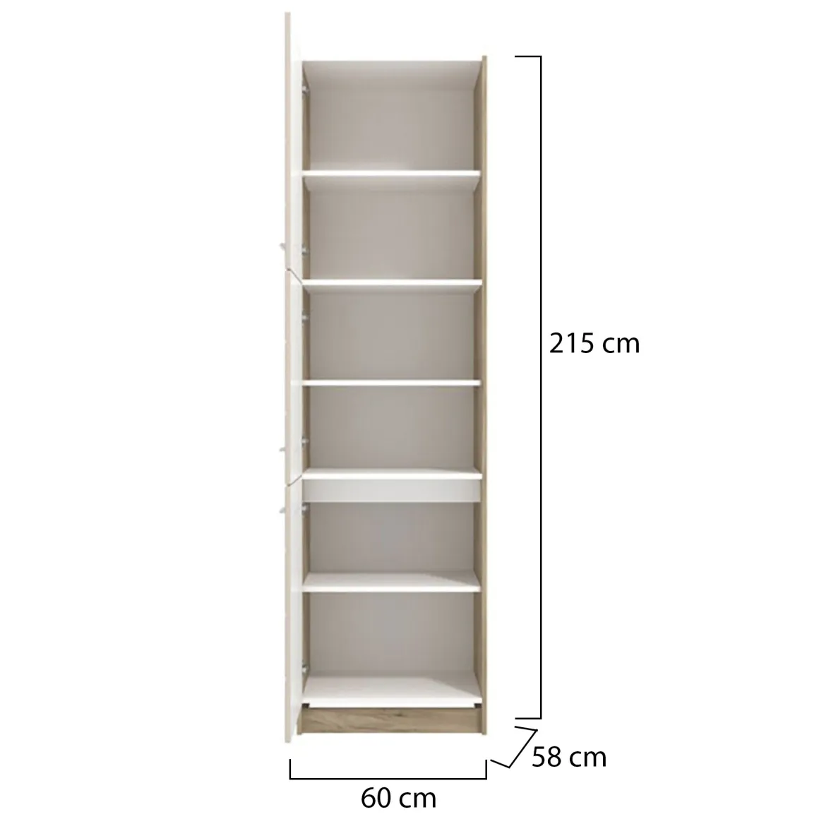Dispensa da Cucina Beige Marrone Rovere Nodi 5 Ripiani 3 Ante 60x57.5x214.5h cm, 6 Vani - Volvera