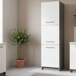 Dispensa da Cucina Bianco Grigio 5 Ripiani 3 Ante 60x58x215h cm, Apertura Battente - Moiolaa