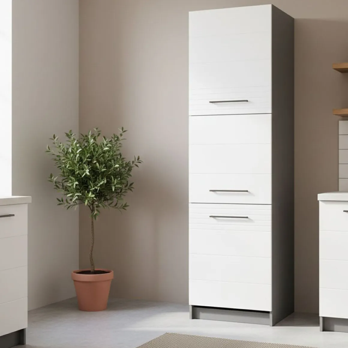 Mobili Dispensa > Dmora Dispensa da Cucina Bianco Grigio un Cassetto 2 Ripiani 55x60x82h cm, Apertura Scorrevole - Moiolaaa Grigio, Bianco