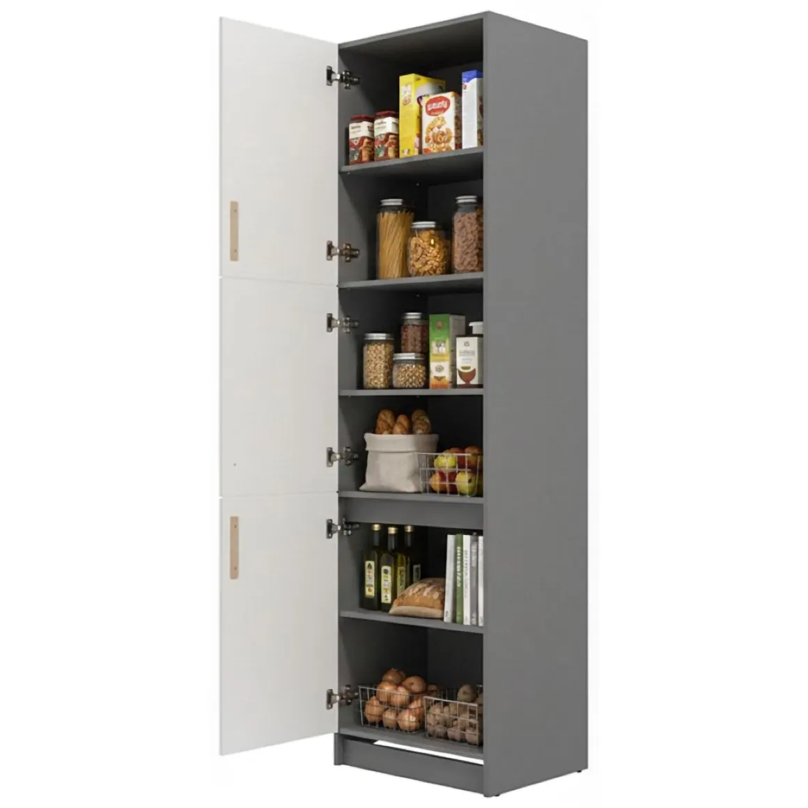 Mobili Dispensa > Dmora Dispensa da Cucina Bianco Grigio un Cassetto 2 Ripiani 55x60x82h cm, Apertura Scorrevole - Moiolaaa Grigio, Bianco