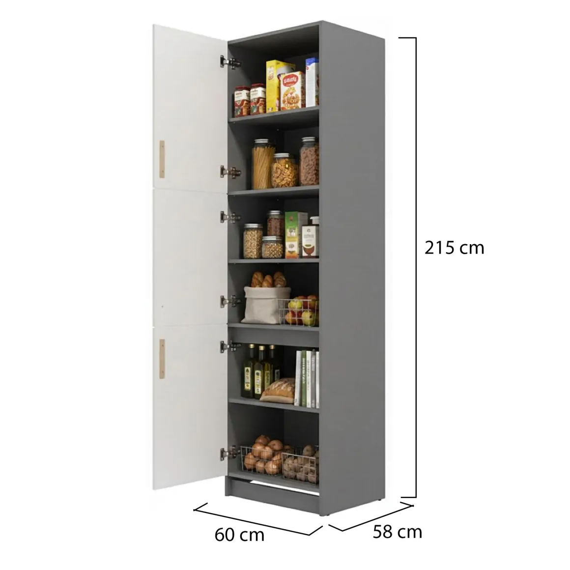 Mobili Dispensa > Dmora Dispensa da Cucina Bianco Grigio un Cassetto 2 Ripiani 55x60x82h cm, Apertura Scorrevole - Moiolaaa Grigio, Bianco