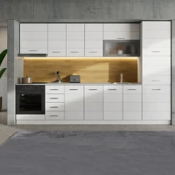 Dispensa da Cucina Bianco Lucido Bianco Opaco 6 Ripiani Apertura Battente 60x58x214h cm, 2 Ante - Cochem