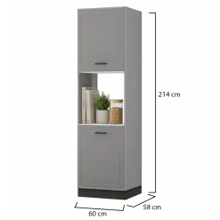 Dispensa da Cucina Grigio Nero 5 Ripiani Apertura Battente 60x58x214h cm, 2 Ante - Mogan