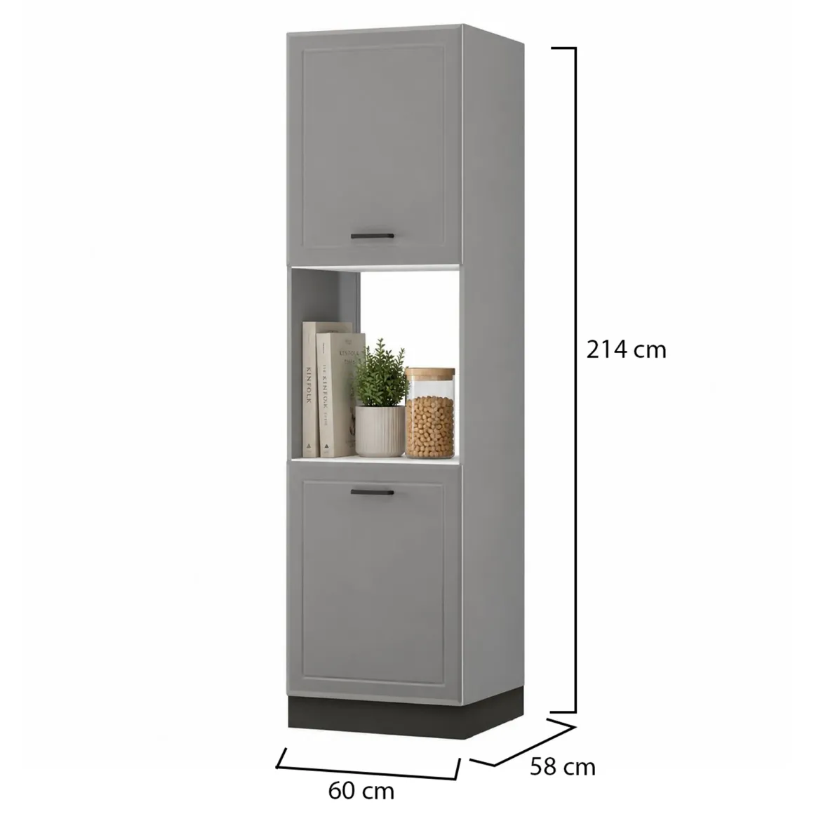 Dispensa da Cucina Grigio Nero 5 Ripiani Apertura Battente 60x58x214h cm, 2 Ante - Mogan