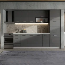 Mobili Dispensa > Dmora Dispensa da Cucina Nero Antracite Grigio 6 Ripiani Apertura Battente 60x58x214h cm, 3 Ante - Cochem Grigio, Nero Antracite